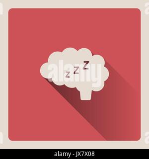 Brain thinking in sleep illustration on red square background with shade Stock Vector