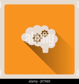 Brain thinking illustration on yellow square background with shade Stock Vector
