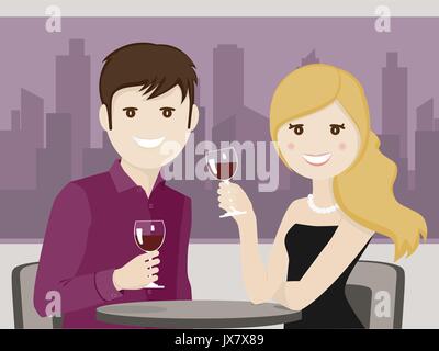 Couple of lovers toasting in a restaurant Stock Vector