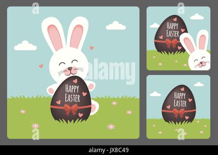 Happy Easter bunny set in three different presentations Stock Vector
