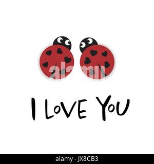 I love you card with two ladybugs illustration Stock Vector