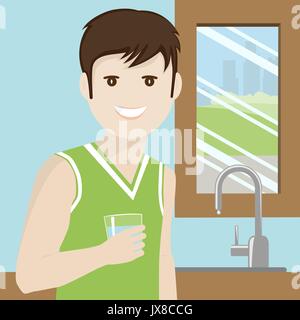 Man drinking water after playing sport Stock Vector