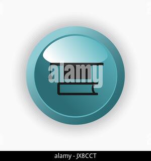 Mortarboard with book icon on a blue button Stock Vector