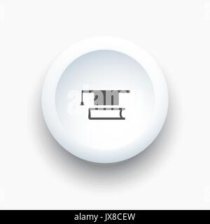 Mortarboard with book icon on a white 3D button illustration Stock Vector