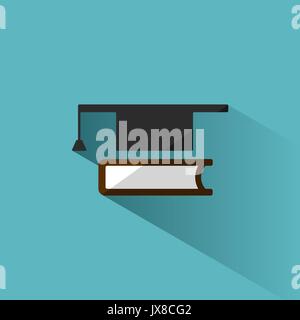 Mortarboard with book icon on blue background with shade illustration Stock Vector