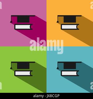 Mortarboard with book icon on colored backgrounds with shade Stock Vector