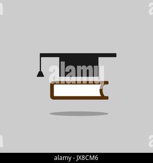 Mortarboard with book icon on grey background with shade illustration Stock Vector
