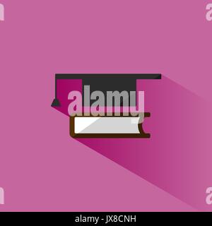 Mortaboard with book icon on pink background Stock Vector
