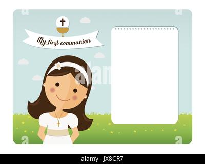 My first communion horizontal invitation on blue sky background Stock Vector