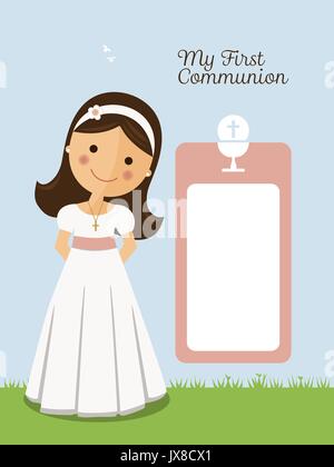 My first communion invitation with message and blue sky background Stock Vector