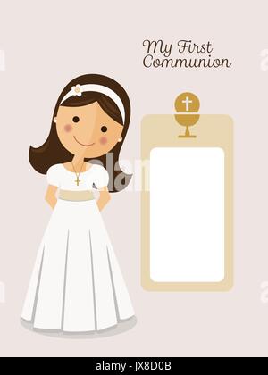 My first communion invitation with message and grey background Stock Vector