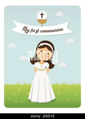 My first communion reminder on blue sky background Stock Vector
