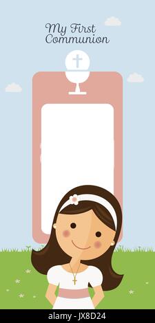 My first communion vertical invitation on blue sky invitation Stock Vector