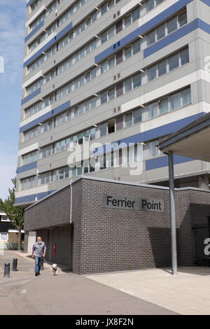 Grenfell Tower type cladding considered fire risk due to removed from Ferrier Point in a council estate in Newham, London,England,UK Stock Photo