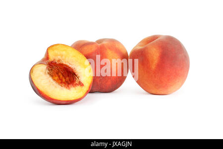 Sliced freshness peach fruits on white background. Isolated with clipping path Stock Photo