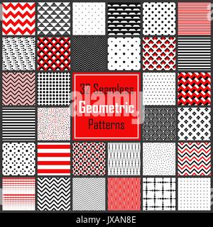 Geometric Black White Red Patterns Set Stock Vector