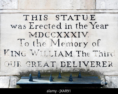 Inscription on the STone Plinth at the King William Statue in Market Place Hull Yorkshire England Stock Photo
