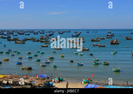 Phan Thiet, Vietnam - Mar 26, 2017. Landscape of fishing port in Phan Thiet, Vietnam. Phan Thiet belongs to Binh Thuan province and located 200km Sout Stock Photo
