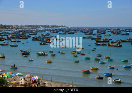 Phan Thiet, Vietnam - Mar 26, 2017. Landscape of Mui Ne fishing port in Phan Thiet, Vietnam. Phan Thiet belongs to Binh Thuan province and located 200 Stock Photo