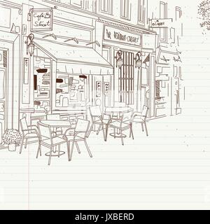 Vector Illustration Of Streetcafe In Sketch Style On A Paperbackground  RoyaltyFree Stock Image  Storyblocks
