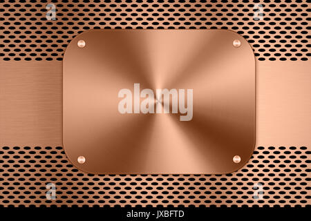 copper metal plate on metal screen background Stock Photo
