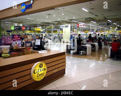 ANGONO, RIZAL, PHILIPPINES - AUGUST 12, 2017: Stores, shops, cafes and restaurants inside the SM East Ortigas Mall. Stock Photo