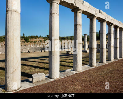 View through the columns across the stadium of Ancient Messini in Greece Stock Photo