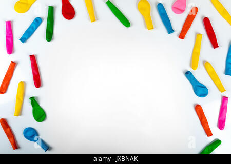 colorful balloons on white. party background with copy space Stock Photo