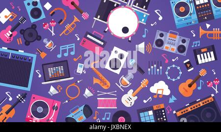 Seamless Pattern Music Instruments And Equipment Electronics Icons Stock Vector