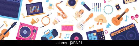 Seamless Pattern Music Instruments And Equipment Electronics Icons Stock Vector