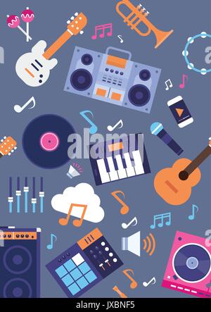 Seamless Pattern Music Instruments And Equipment Electronics Icons Stock Vector
