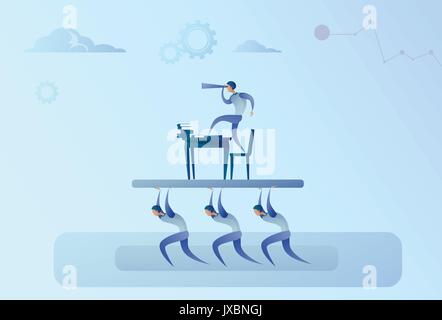 Business People Team Hold Businessman With Binocular Looking In Future Leader Success Concept Stock Vector