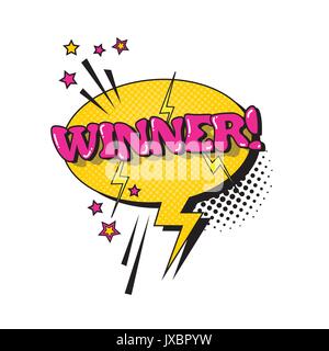 Comic Speech Chat Bubble Pop Art Style Winner Expression Text Icon Stock Vector