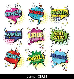 Comic Speech Chat Bubble Set Pop Art Style Sound Expression Text Icons Collection Stock Vector