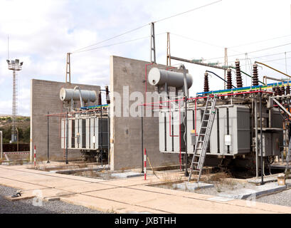 group of transformers in high voltage park Stock Photo