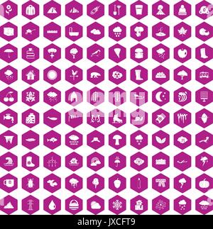 100 clouds icons hexagon violet Stock Vector