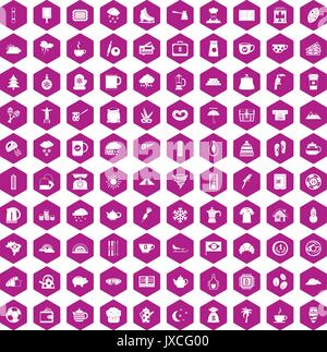 100 coffee cup icons hexagon violet Stock Vector