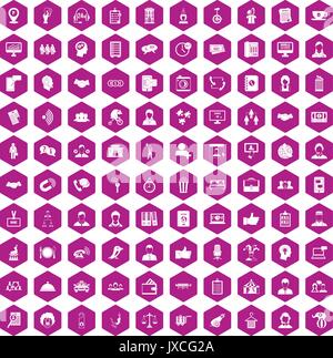 100 coherence icons hexagon violet Stock Vector