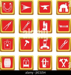 Blacksmith icons set red Stock Vector