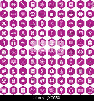 100 college icons hexagon violet Stock Vector
