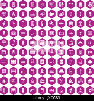 100 comfortable house icons hexagon violet Stock Vector