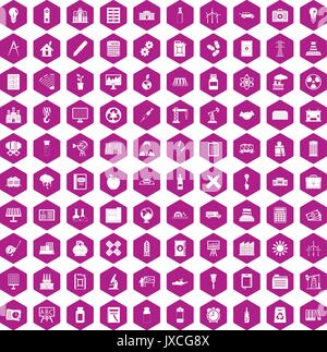 100 company icons hexagon violet Stock Vector