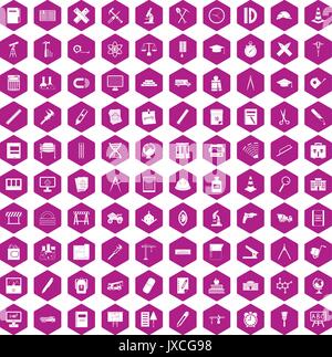 100 compass icons hexagon violet Stock Vector