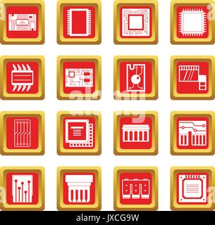 Computer chips icons set red vector Stock Vector Image & Art - Alamy