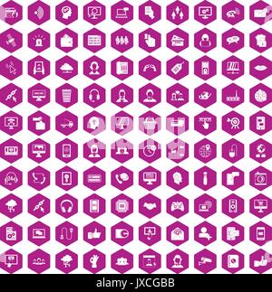 100 contact us icons hexagon violet Stock Vector