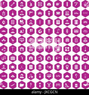 100 craft icons hexagon violet Stock Vector