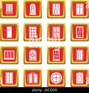 Plastic window forms icons set red Stock Vector
