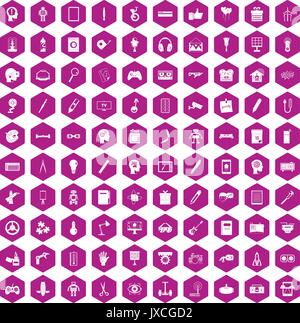 100 creative idea icons hexagon violet Stock Vector