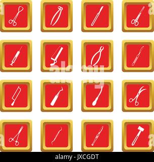 Surgeons tools icons set red Stock Vector