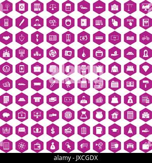 100 credit icons hexagon violet Stock Vector